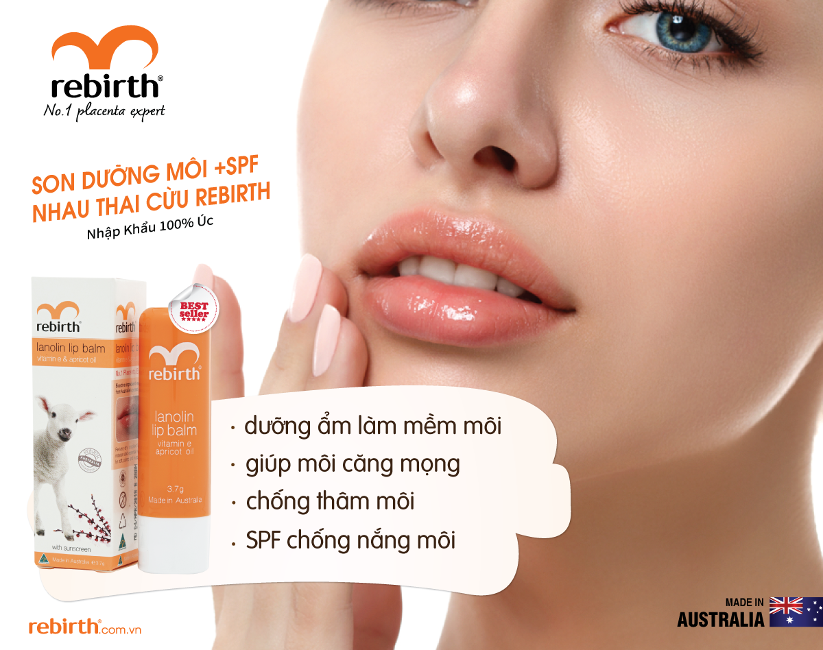 Son dưỡng môi nhau thai cừu chống khô và nứt nẻ Rebirth