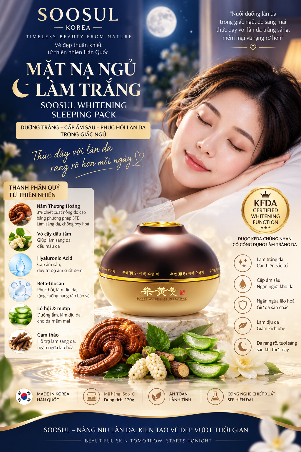 Soosul Whitening Sleeping Pack - Mặt nạ ngủ phục hồi, chống lão hóa chuyên sâu (120ml)